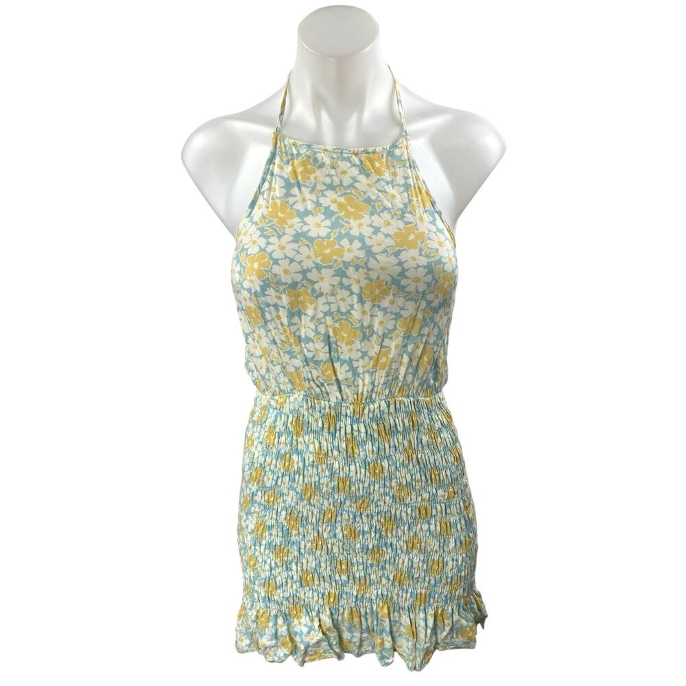 Cotton Candy LA Multicolor Floral Smocked Sleeveless Halter Mini Pencil Dress S
